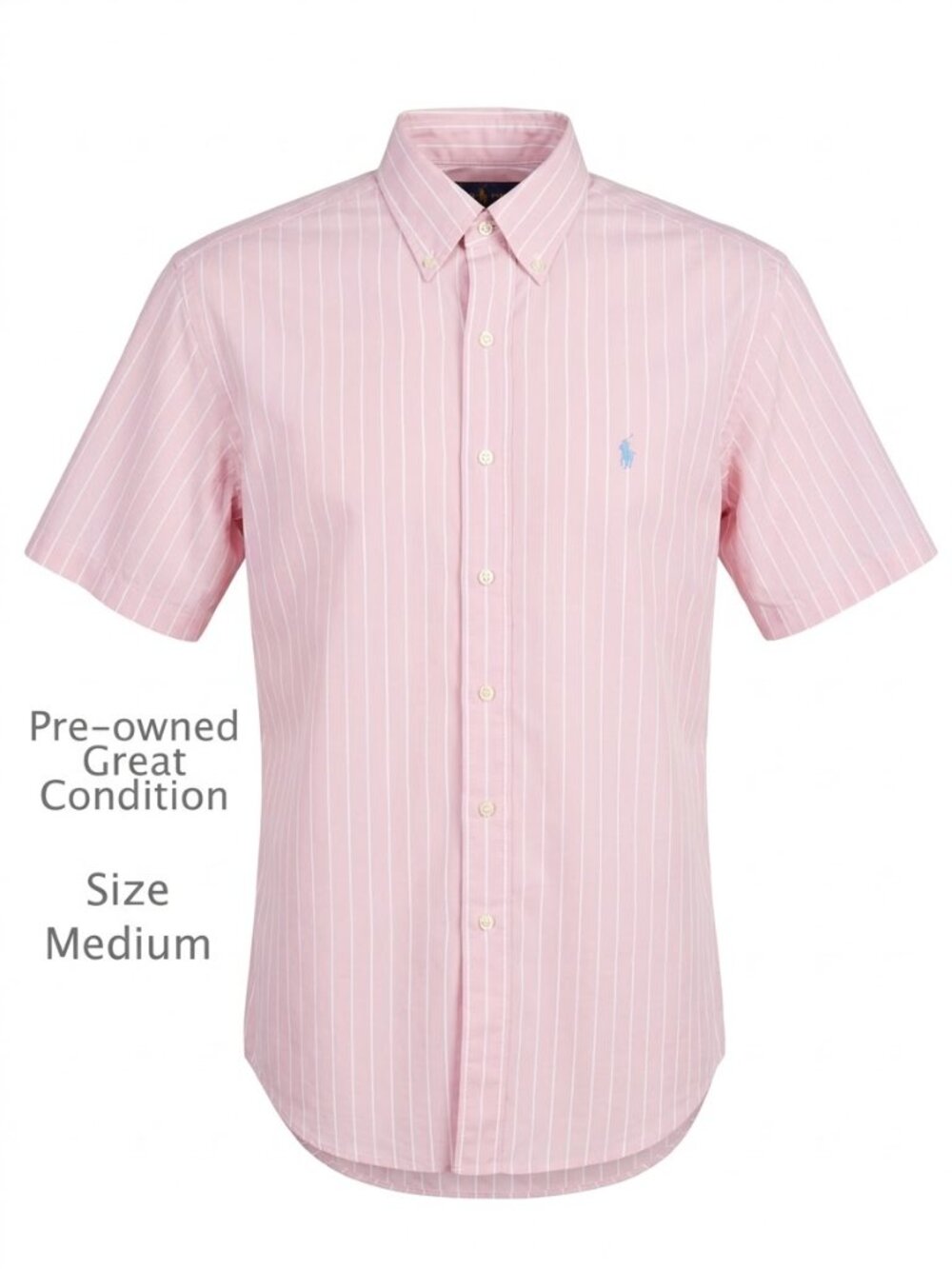 Ralph Lauren Classic Fit Pink & White Striped Button‐Down Shirt – Size M(READ!)